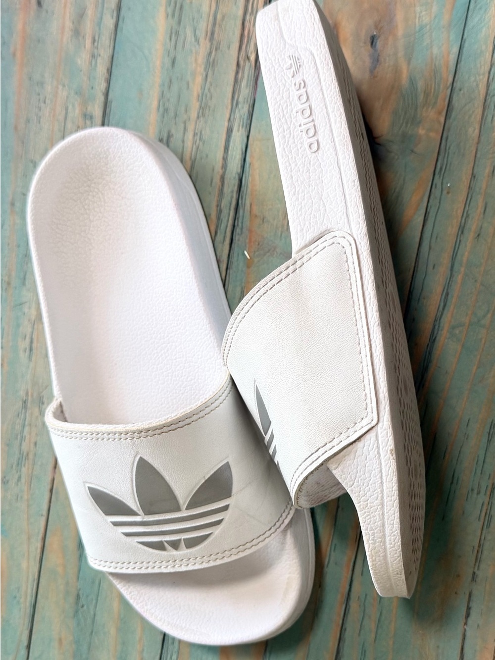 adidas Kids White Logo Slide Sandals